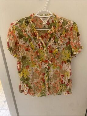 Y2K Allison Taylor Floral Ruffle Button-Front Blouse in Multi